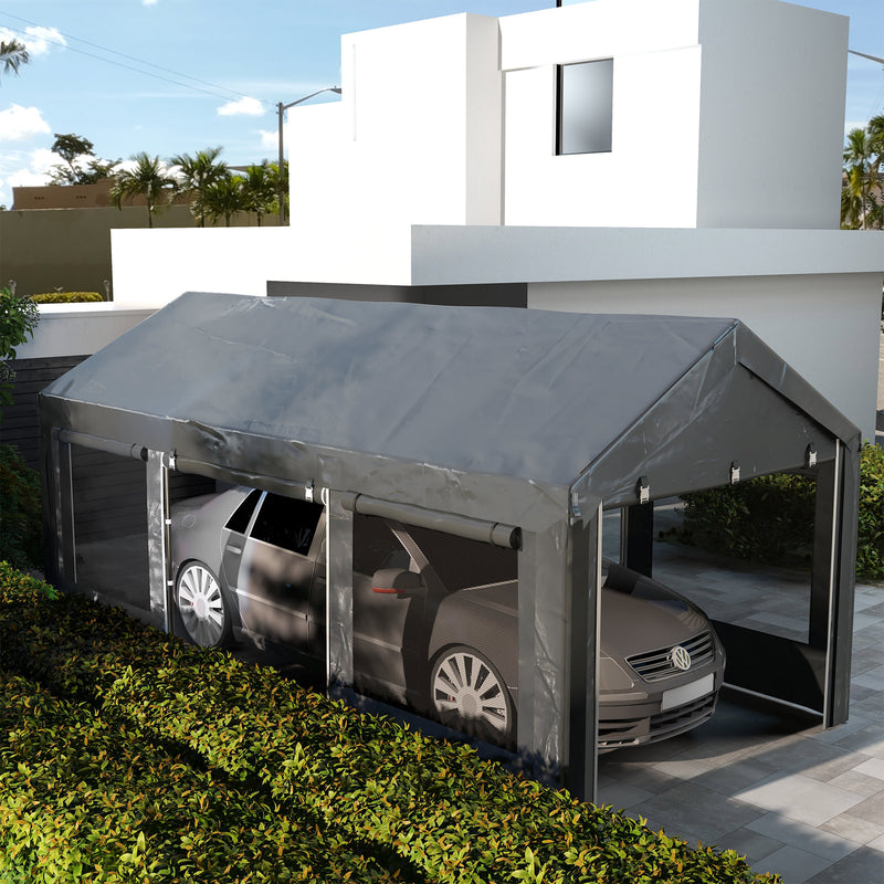 Gazebo per Auto e Feste con Altezza Regolabile 4 Porte e 4 Finestre 6x3m  Grigio Scuro-2