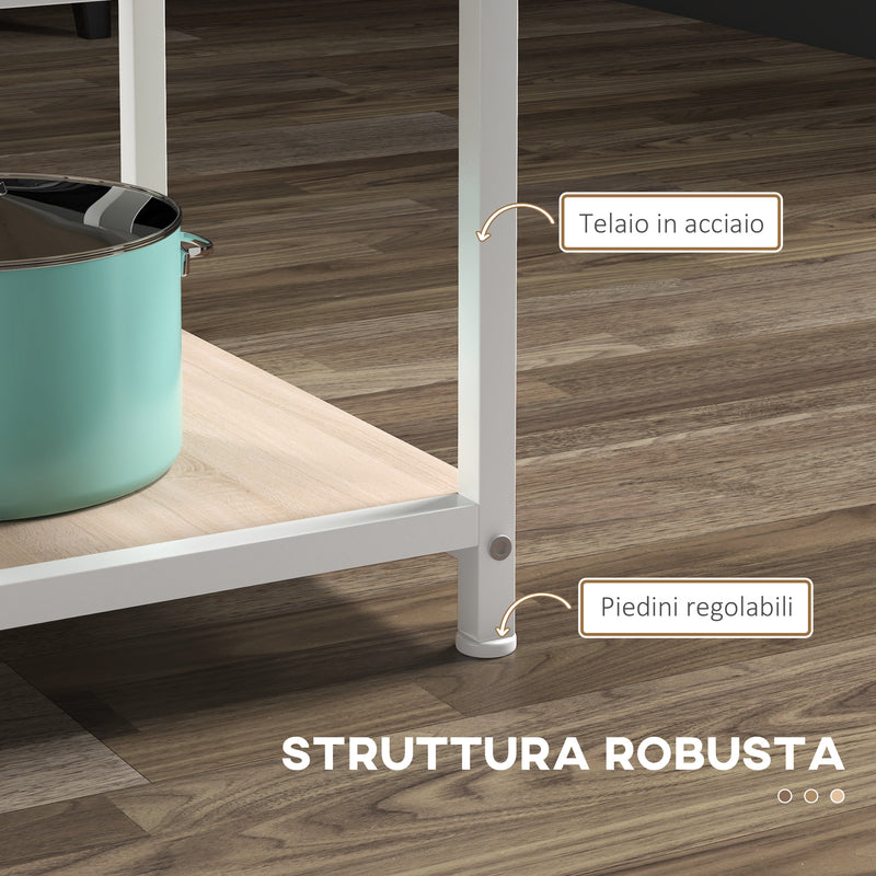 Tavolo da Pranzo 4-6 Persone Ø100x76 cm con Ripiani in Acciaio e MDF Rovere e Bianco-6