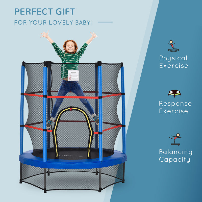 Trampolino Tappeto Elastico per Bambini da 3 Anni con Rete di Protezione e Corde Bungee  Ø140x160 cm  Blu-3