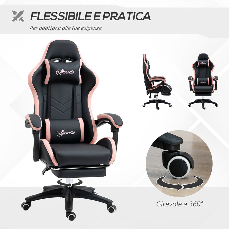 Sedia da Gaming Ergonomica 65x65x121-129 cm in Similpelle Rosa e Nero-6