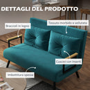 Divano Letto 2 Posti 102x73x81 cm in Tessuto Effetto Velluto Verde-6