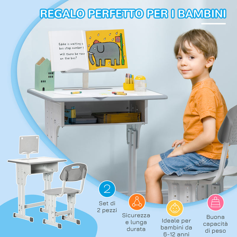 Banco Studio Scuola per Bambini Acciaio e MDF Grigio-4