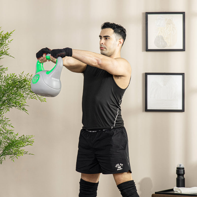 Kettlebell per Allenamento 16 Kg Base Piatta e Impugnatura per Stacchi in PU e Sabbia Verde-7