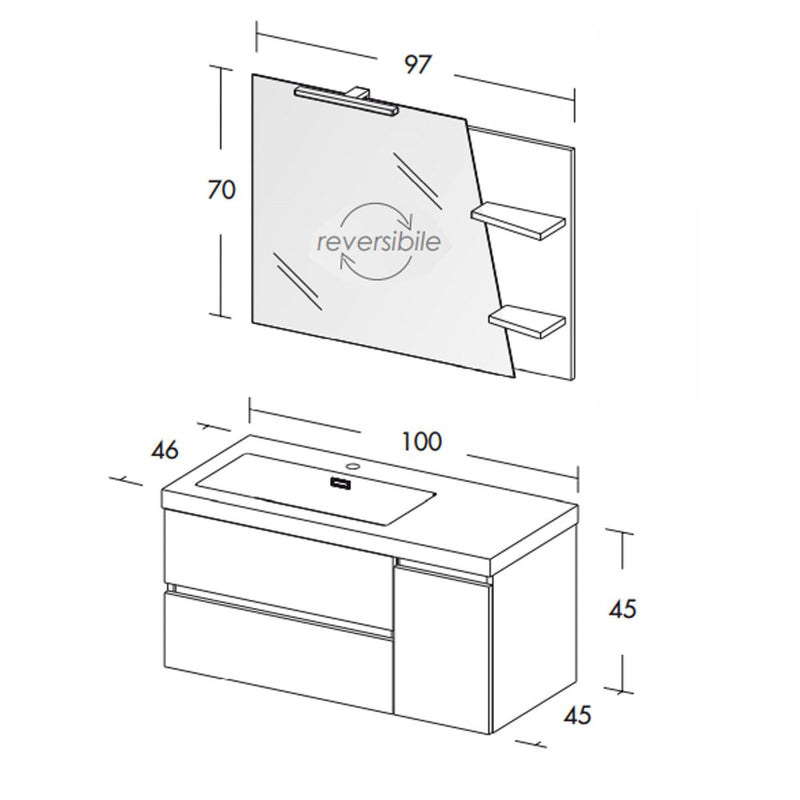 Mobile Bagno Sospeso 100 cm Lavabo e Specchio Bonussi Pegaso Bianco-6