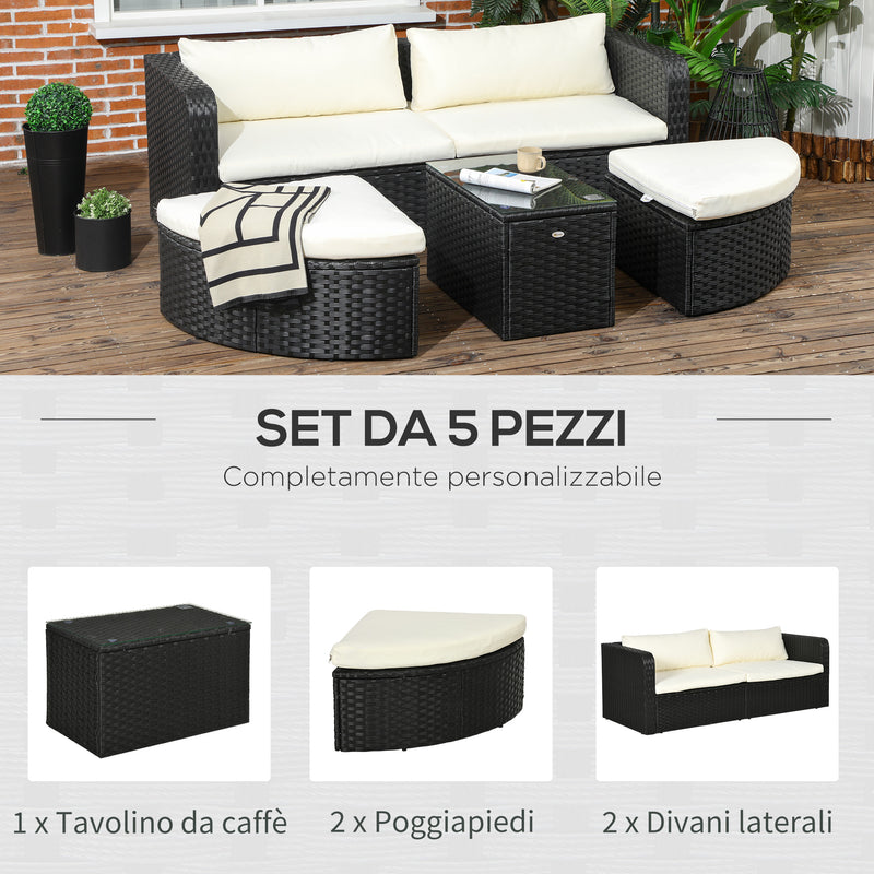 Set Salotto da Giardino Poltrona 2 Posti con Poggiapiedi e Tavolino Nero-4