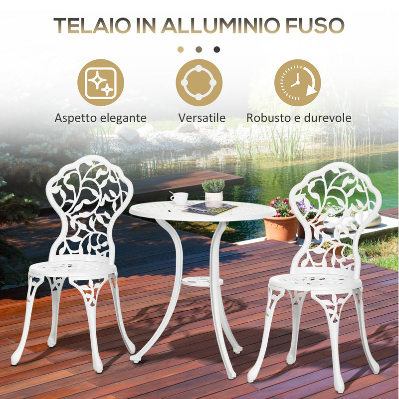 Set Tavolino e 2 Sedie da Giardino in Alluminio Bianco-5
