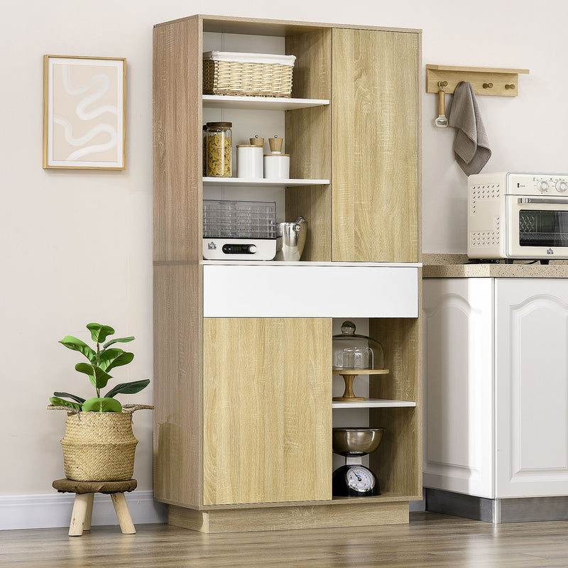 Credenza Moderna 89x39,6x180 cm in Legno Naturale e Bianco-2