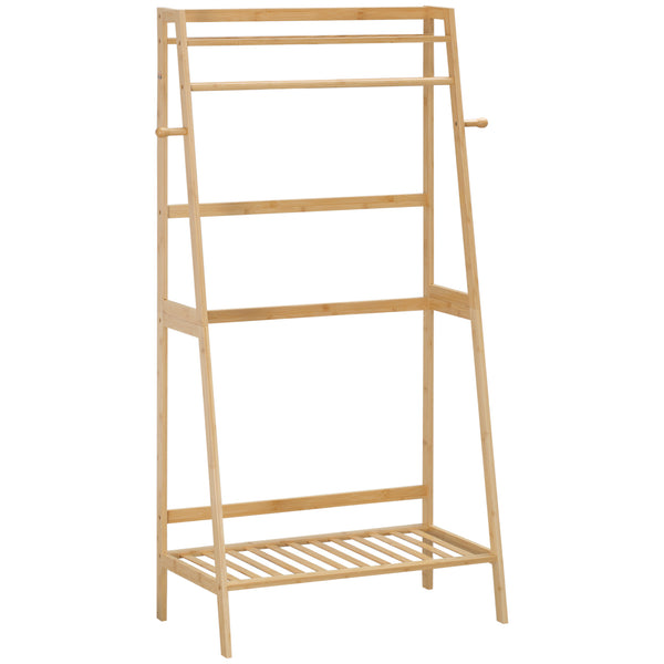 Kleiderständer Bambus 82x36,8x140 cm 2 untere offene Regale Holzfarbe acquista