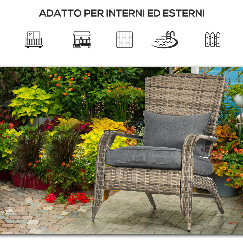 Sedia da Giardino 64x80x90 cm in Rattan e Acciaio Marrone e Grigio-7