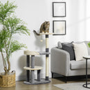 Albero Tiragraffi per Gatti a 3 Livelli H105 cm con Pali in Sisal Grigio-2