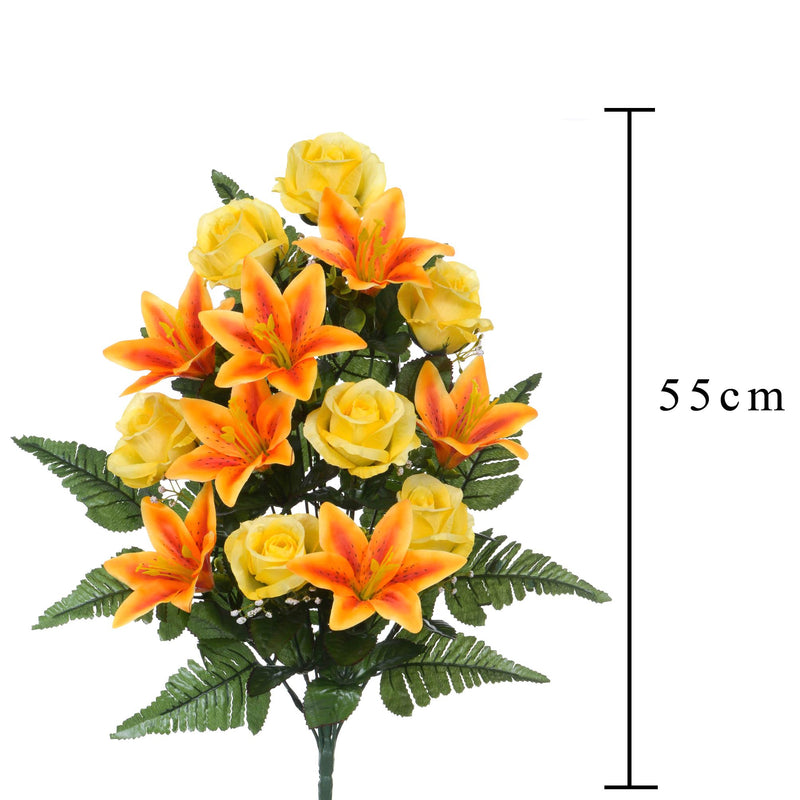 Set 2 Bouquet Artificiali Frontale Composto da 14 Rose e Lilium H 55 cm-2