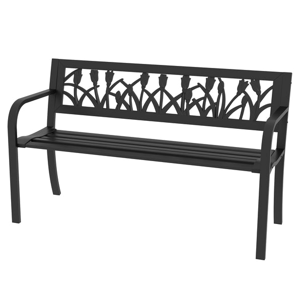 acquista Panchina da Giardino  2 Posti  con Schienale Decorato e Braccioli 125x50x75 cm in Acciaio Nero