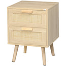 Comodino 2 Cassetti 40x40x56 cm in Legno e Rattan Naturale-1