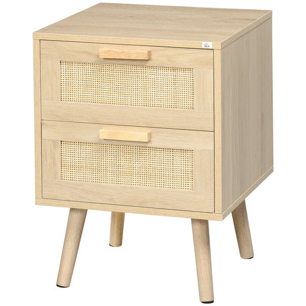 acquista Comodino 2 Cassetti 40x40x56 cm in Legno e Rattan Naturale