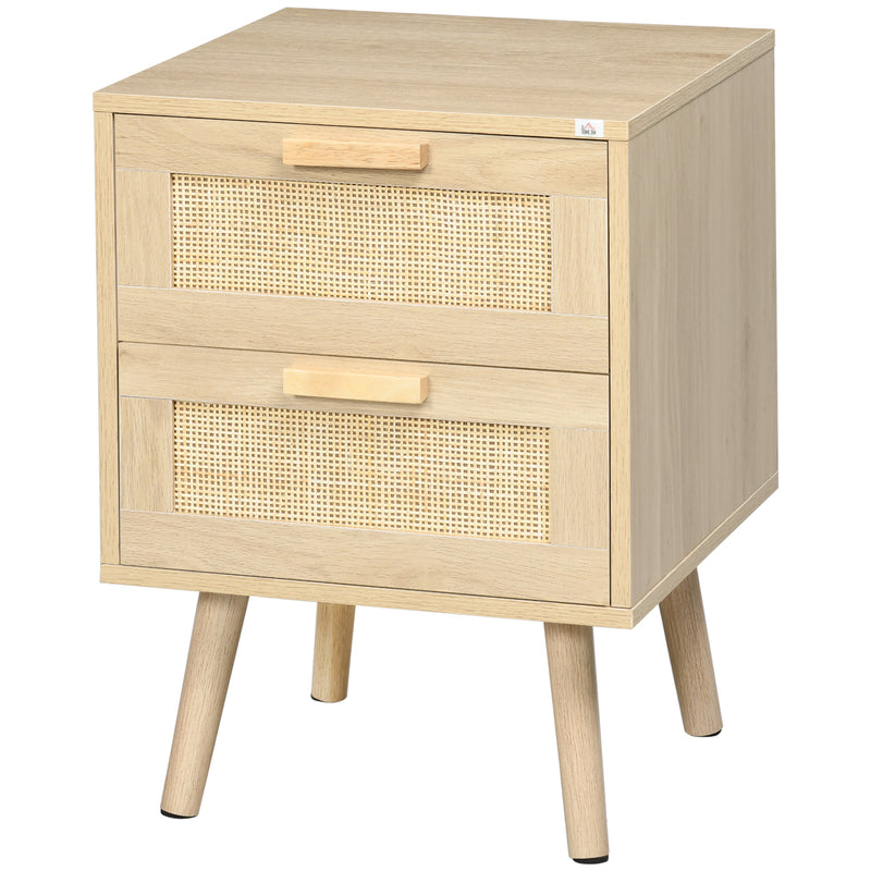 Comodino 2 Cassetti 40x40x56 cm in Legno e Rattan Naturale-1