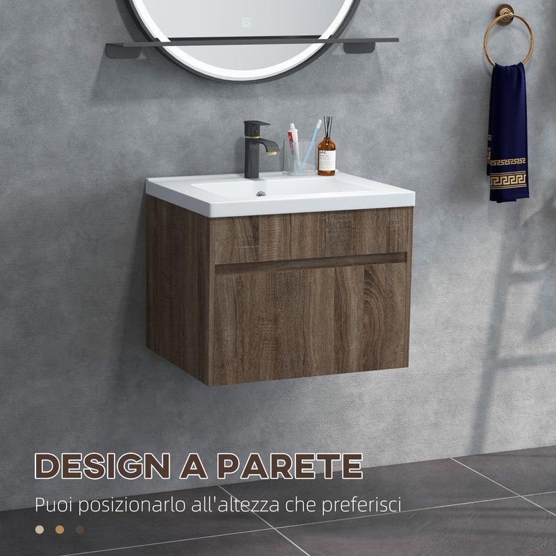 Mobile Lavabo 1 Cassetto 60x45,5x45 cm in Truciolato e Ceramica Marrone Chiaro-4