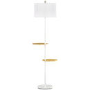 Lampada da Terra a Piantana Ø40x163 cm con 2 Mensole e Paralume in Tessuto Bianco-1