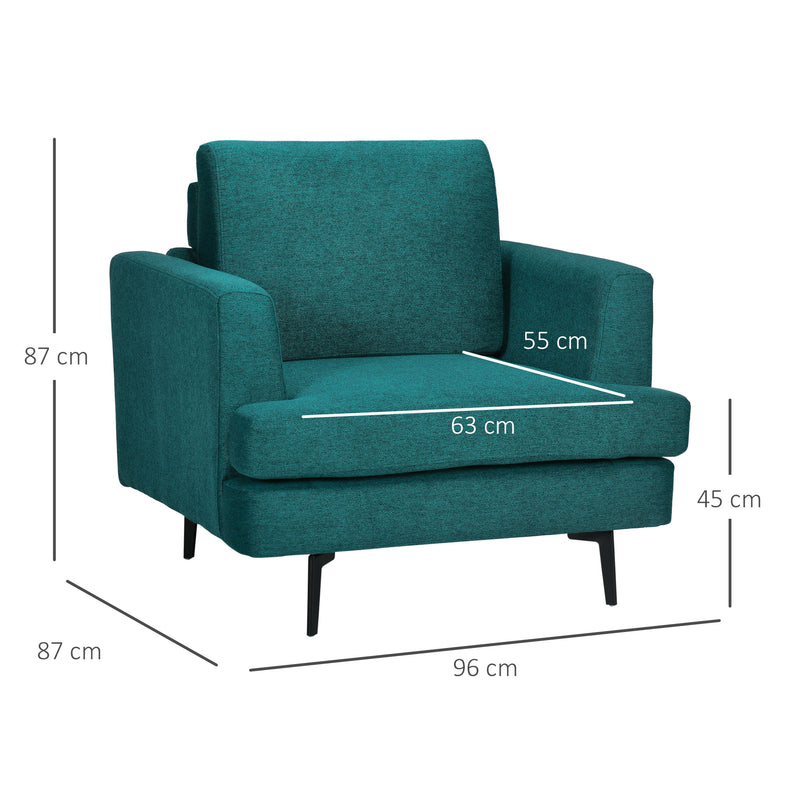 Poltrona Imbottita 96x87x87 cm Gambe in Acciaio in Tessuto Verde-3