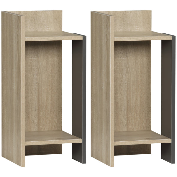 Set mit 2 Nachttischen mit offenem Regal 27 x 25 x 60 cm aus grauer Spanplatte und Naturholz sconto