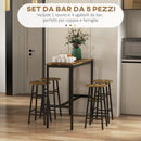 Set Tavolo Alto Rettangolare con Sgabelli in MDF e Acciaio Nero e Marrone-4