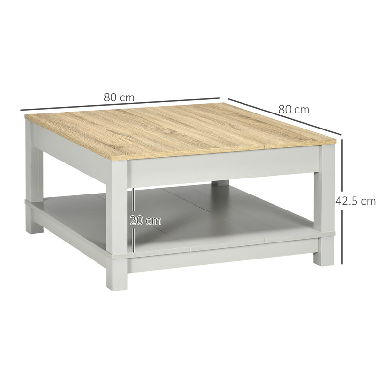 Tavolino da Caffè 80x80x42,5 cm con Ripiano in Truciolato  Grigio e Legno-3