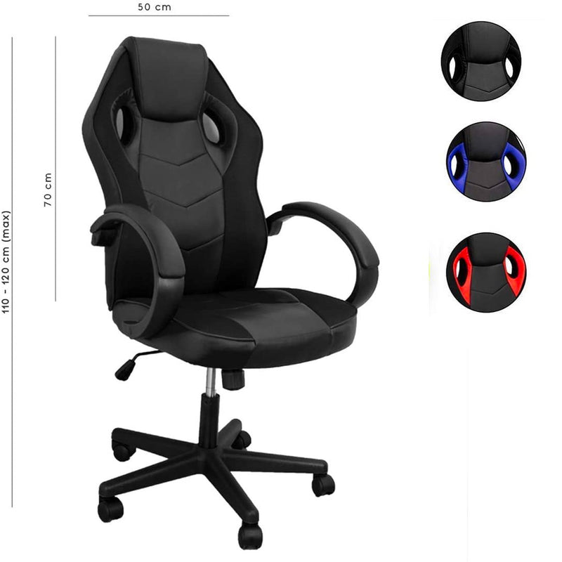 Sedia da Gaming Ergonomica 59x110/120x65 cm in Similpelle Nero-8