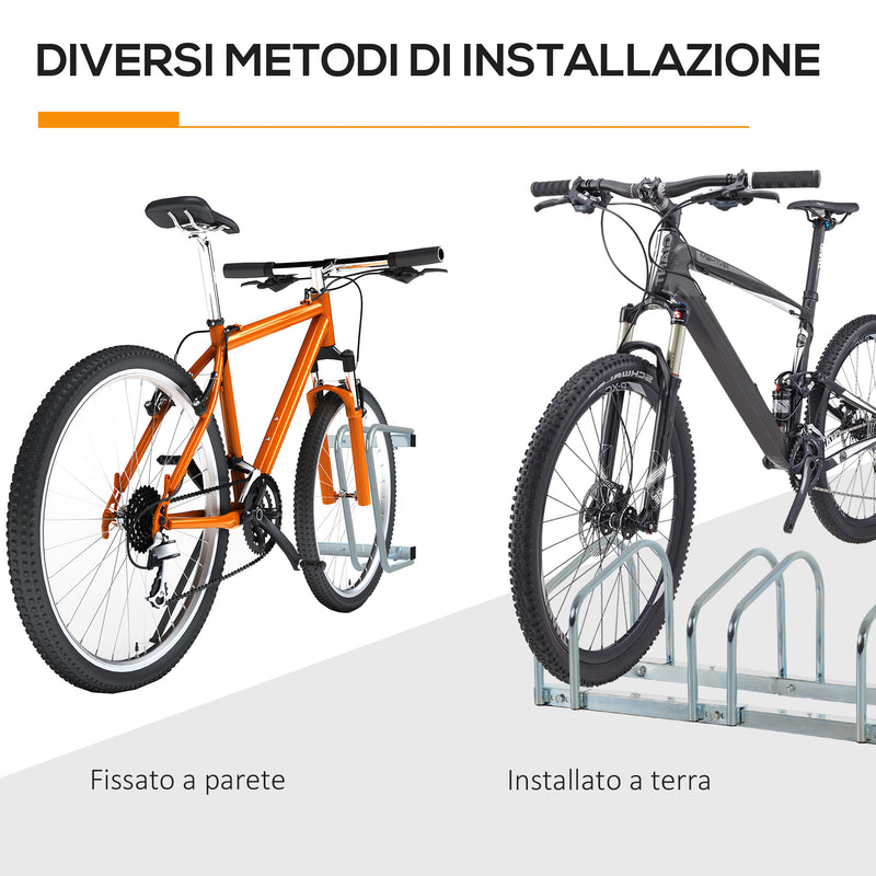 Rastrelliera Porta Biciclette 4 Posti 110x33x27 cm in Acciaio Argento-9