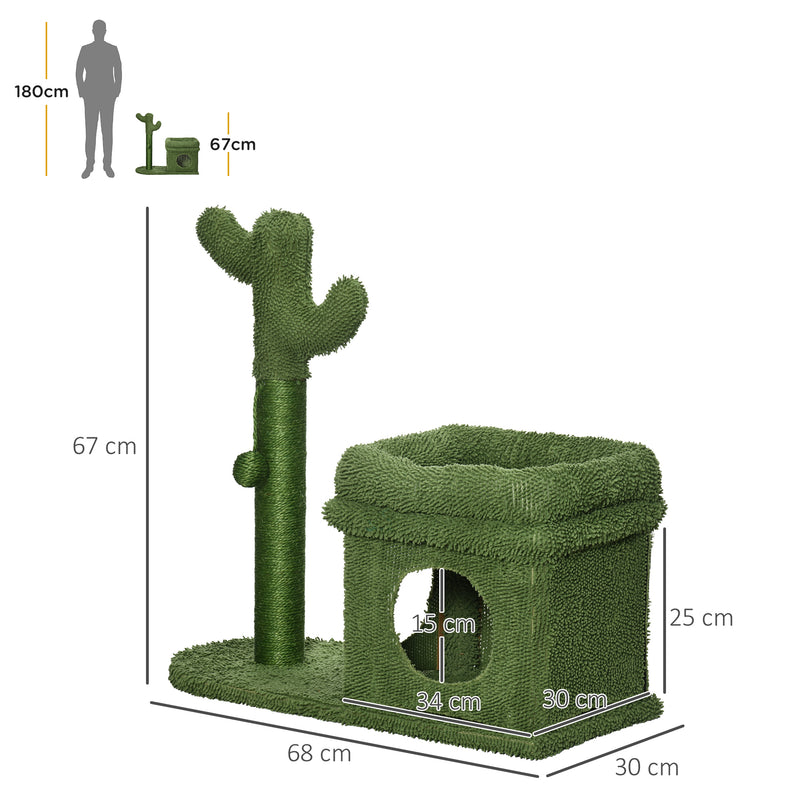 Albero Tiragraffi con Lettino e Casetta 68x30x67 cm Pali in Sisal Verde-3