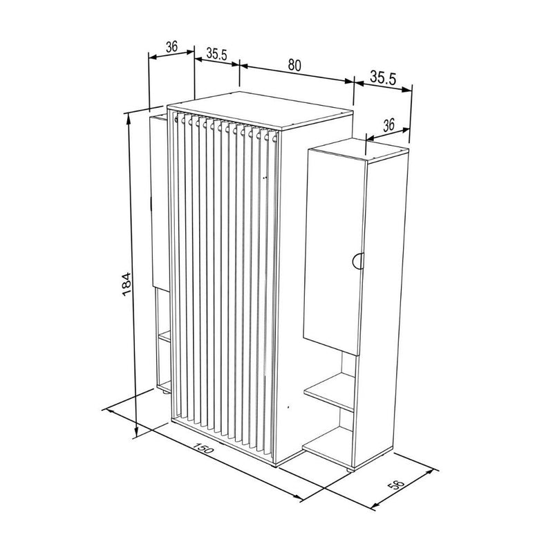 Armadio Guardaroba 150x56x184h cm Krell rovere bianco -6