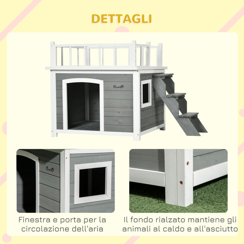 Cuccia da Eterno per Cani 121x77x78 cm con Terrazza Scaletta e Finestra Grigio chiaro-7