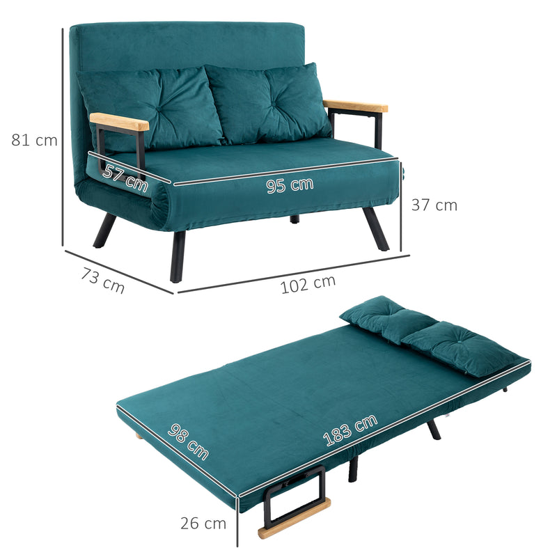 Divano Letto 2 Posti 102x73x81 cm in Tessuto Effetto Velluto Verde-3