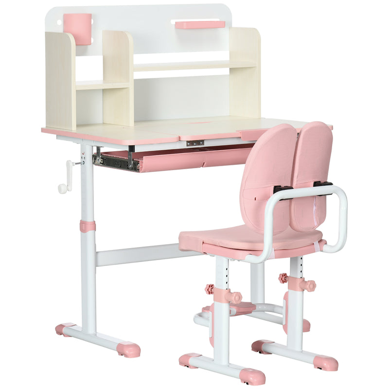 Banco Studio Scuola per Bambini 80x52x88-109 cm in MDF e Acciaio Rosa-1