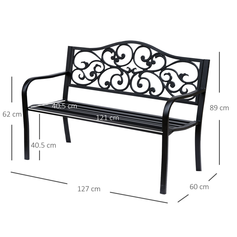 Panchina da Giardino 2 Posti con Schienale Decorato 127x60x89 cm in Ghisa e Metallo Nero-3