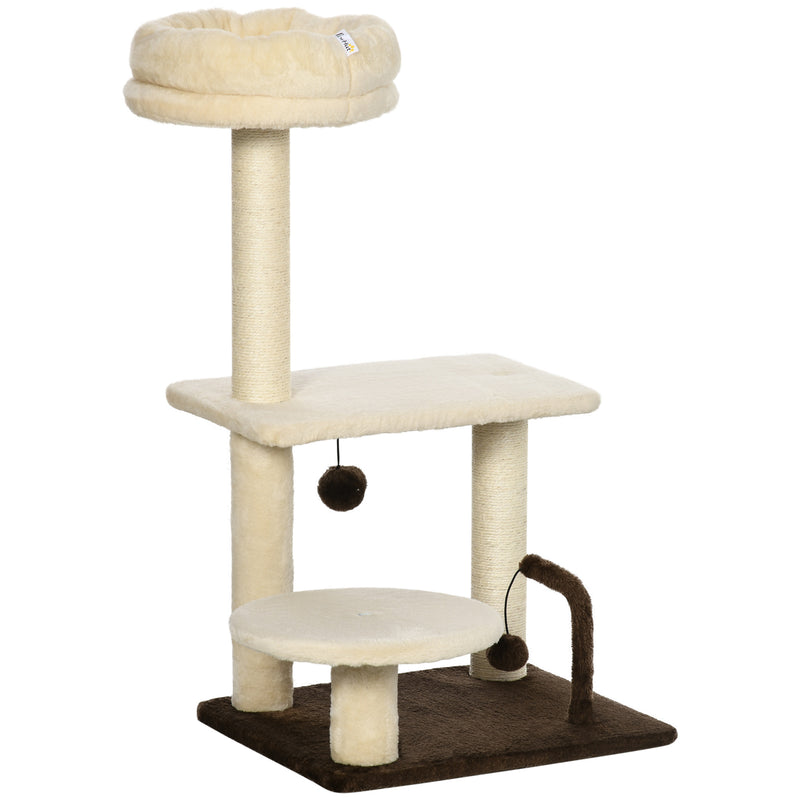 Albero Tiragraffi con Posatoio e Palline 44x38x74 cm Palo in Sisal Beige-1