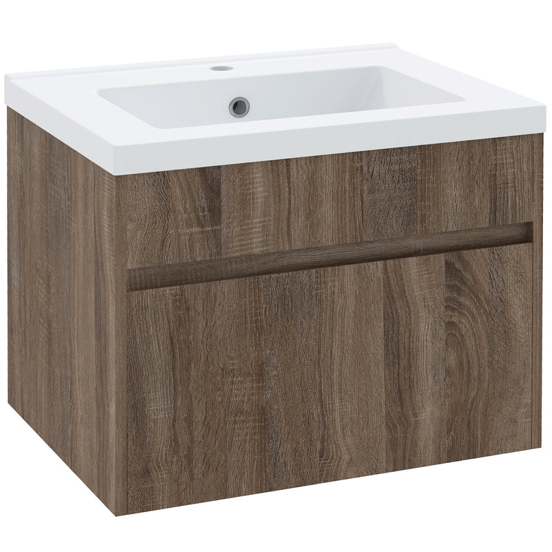 Mobile Lavabo 1 Cassetto 60x45,5x45 cm in Truciolato e Ceramica Marrone Chiaro-1