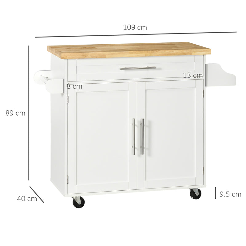 Carrello da Cucina 109x40x89 cm con Ruote in Legno Bianco-3