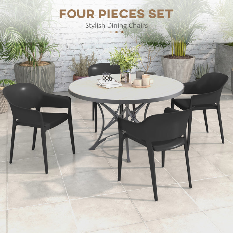 Set 4 Sedie da Giardino  Impilabili con Braccioli e Schienale Alto 56x54,5x77,5 cm in Plastica Nero-4