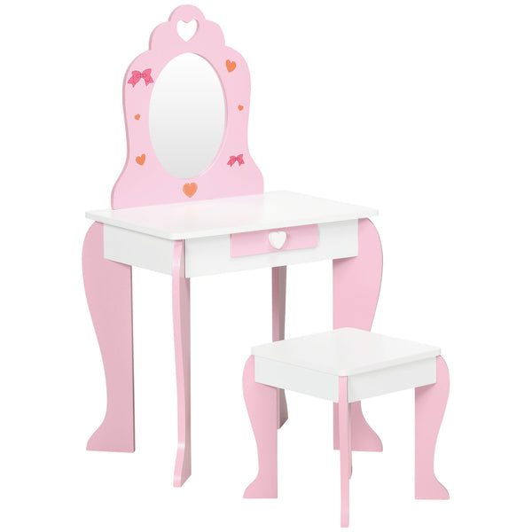 acquista Specchiera Giocattolo per Bambini 50x36,5x89,5 cm con Sgabello in MDF Bianco e Rosa