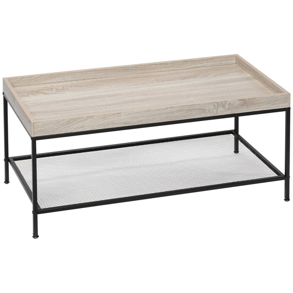 Niedriger Couchtisch mit 2 Regalen 100 x 50 x 46,5 cm aus MDF und Holzfarbe Metall prezzo