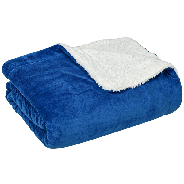 sconto Coperta Plaid Dubleface 203x152x0,5 cm in Flanella 220 GSM e Sherpa 260 GSM Blu Scuro