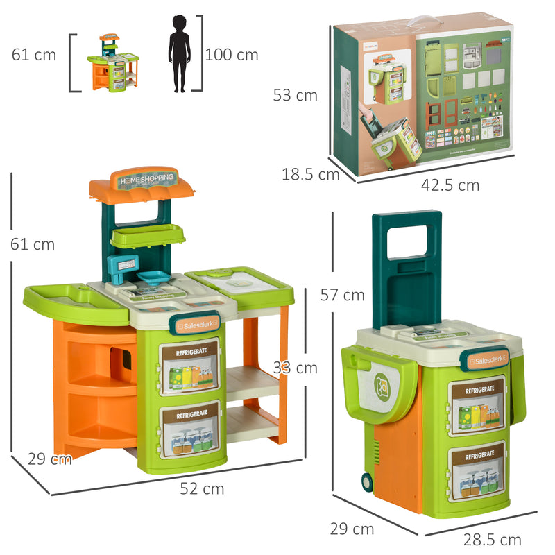 Supermercato Giocattolo per Bambini 52x29x61 cm con Cassa e Accessori Verde e Arancione-3