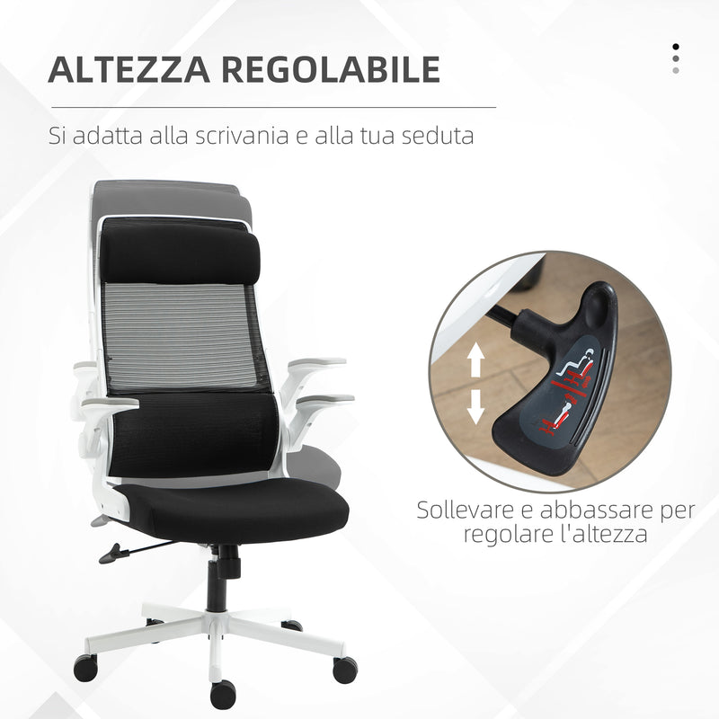 Sedia Poltrona Direzionale da Ufficio 77x75x115-125 cm in Tessuto a Rete Poliestere Nera e Bianca-4