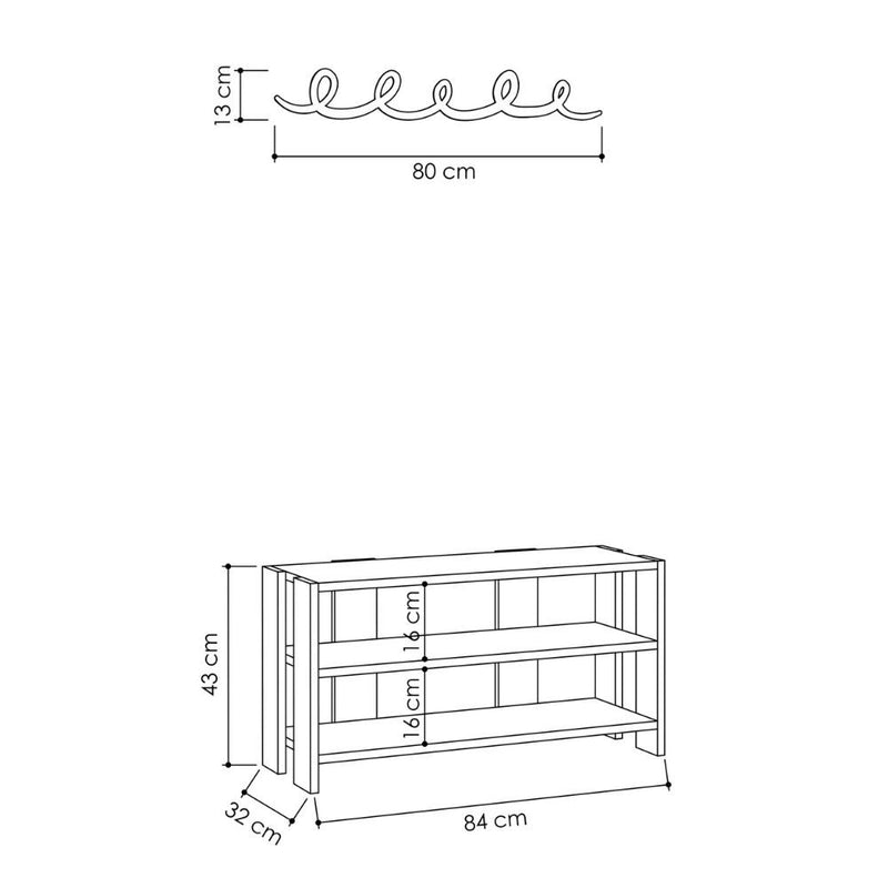 Mobile Ingresso con Scarpiera e Appendiabiti 84x32x43 cm in MDF Tono Nero-3