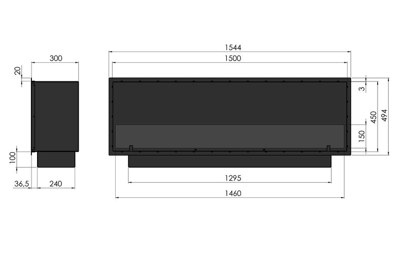 Camino a Bioetanolo da Incasso 154,4x59,4x30 cm Inside 1500 Slim Nero con Vetro-5