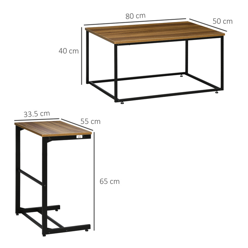 Set 2 Tavolini Caffè Annidati in MDF e Acciaio Nero e Noce-3