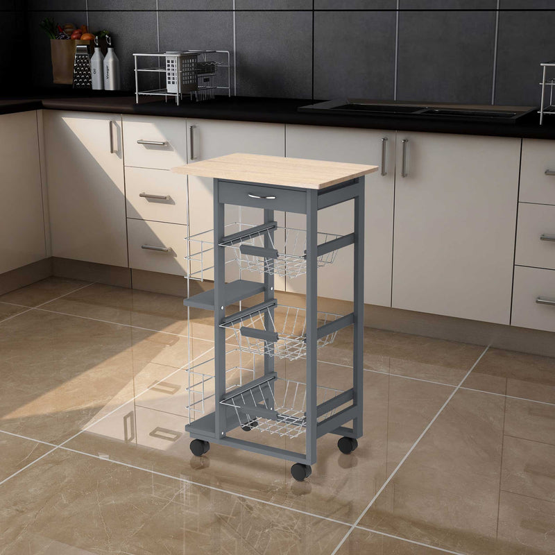 Carrello da Cucina 47x37x83 cm in Legno di Pino e Metallo Rovere e Grigio-2