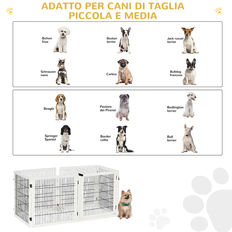 Cancelletto di Sicurezza per Cani di Piccola/Media Taglia 432x36x70 cm 6 Pannelli Pieghevoli in Legno e Acciaio Bianco-4