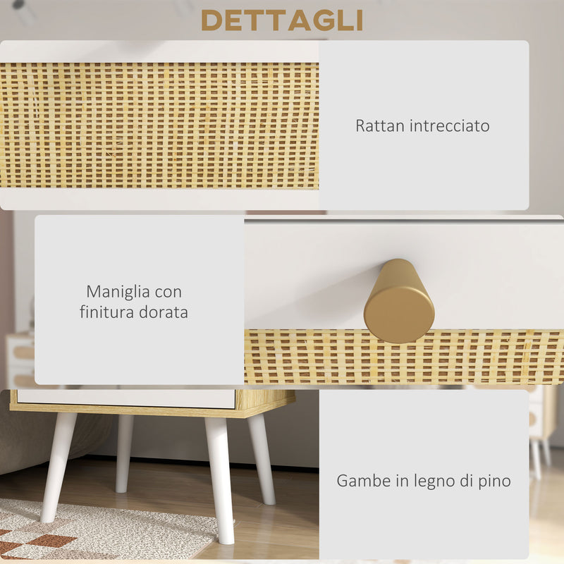 Set 2 Comodini 2 Cassetti 40x40x55 cm in Truciolato e MDF Rovere e Bianco-6