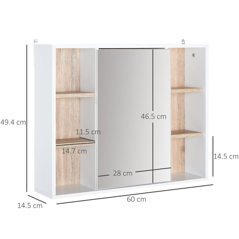 Specchio Armadietto da Bagno Pensile 60x14,5x49,4 cm in MDF e Truciolato Bianco e Legno Naturale-3