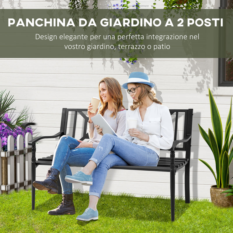 Panchina 2 Posti da Giardino 128x62,5x81,5 cm in Acciaio Nero-4